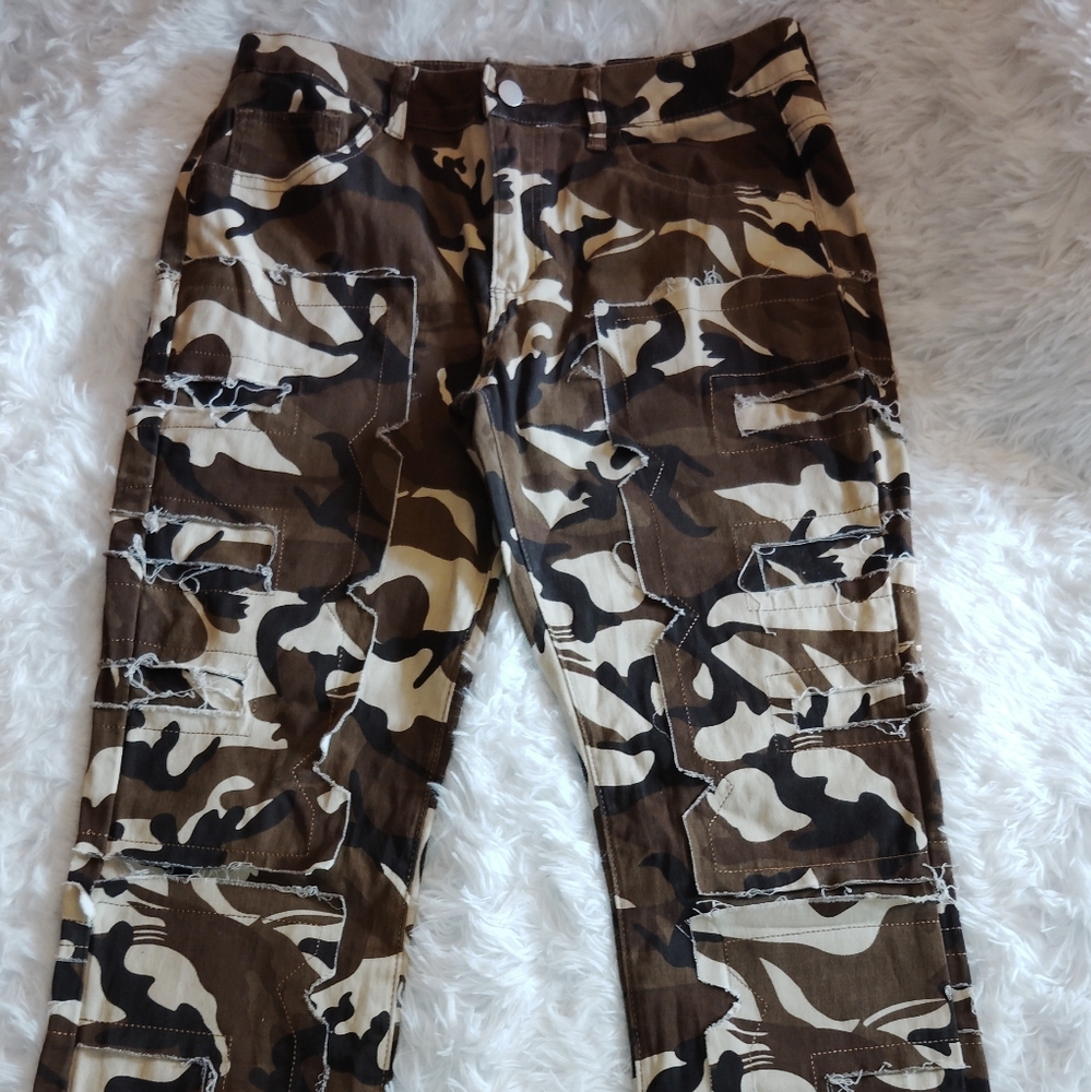 Men's Patch Military Army Camouflage Pants Pockets Straight Leg Cotton SZ:M